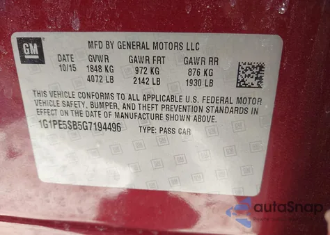 2016 Chevrolet Cruze Limited 1Lt Auto z USA, uszkodzony, nr VIN 1G1PE5SB5G7194496